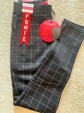 NWT Butterfly Ponte Tregging in Black with White Windowpane BUTT LIFTER M